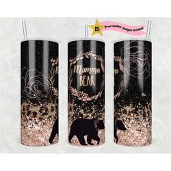 20oz skinny tumbler gigi bear glitter rose gold leopard