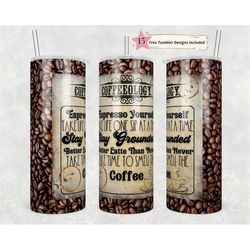 20oz skinny tumbler coffeeology sublimation design