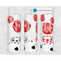 20 oz skinny tumbler casino gambling poker chips and cards