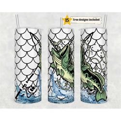 20 oz skinny tumbler sublimation bass fishing wrap