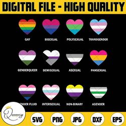 lgbtq pride hearts svg, bisexual, nonbinary, transgender, asexual pride hearts svg, lgbtq svg (digital download only)