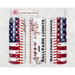summer nights and ballpark lights tumbler,20oz skinny