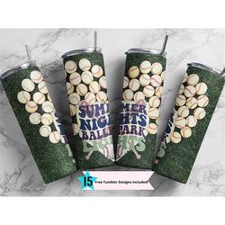 summer nights and ballpark lights tumbler,20oz skinny