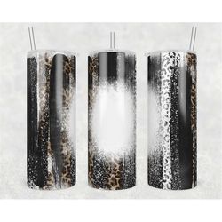 20oz skinny tumbler blank black leopard  print glitter