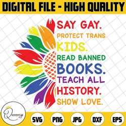 say gay protect trans kids read banned books lgbt pride svg, read banned books teach history png, lgbt svg, digital down