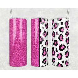 20oz skinny tumbler hot pink glitter leopard cheetah glitter