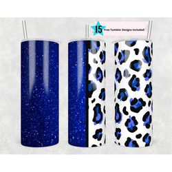 20oz skinny tumbler blue glitter leopard cheetah glitter