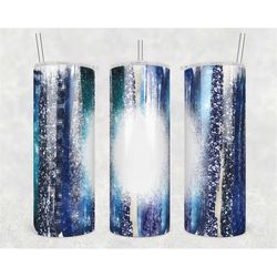 20oz skinny tumbler blank blue silver leopard glitter