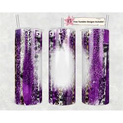 20oz skinny tumbler blank purple cow print leopard glitter