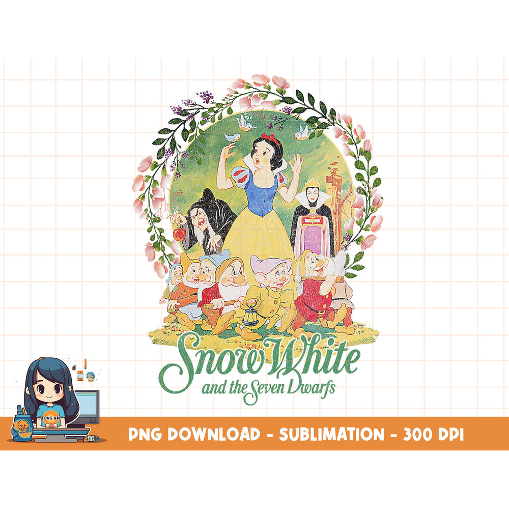 Disney Snow White Group Shot Classic Poster Floral Wreath png, sublimation, digital print.jpg