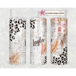 custom name 20 oz skinny tumbler sublimation leopard