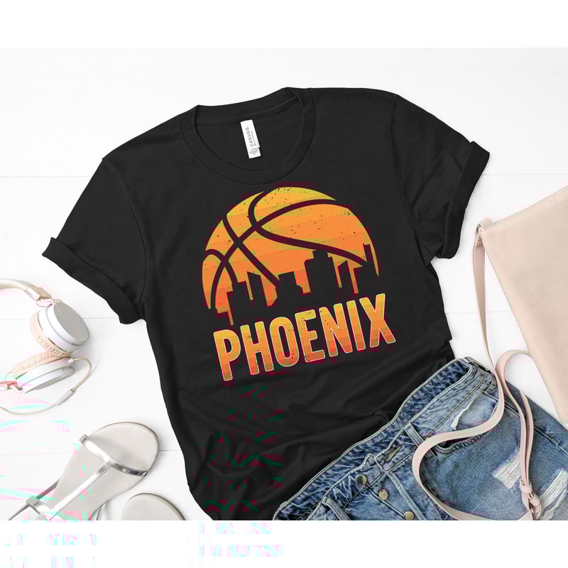 Phoenix Basketball City Skyline Silhouette Retro Vintage Classic T-Shirt 12_Black_Black.jpg
