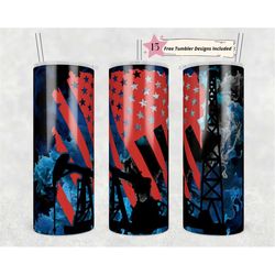 20 oz skinny tumbler oilfield oil rig blue smoke background