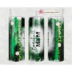 20oz skinny tumbler green and black baseball leopard designs