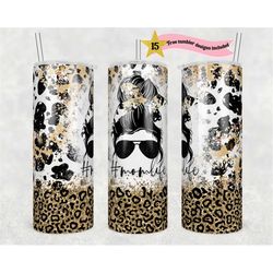 20oz skinny tumbler mom life cowhide leopard print
