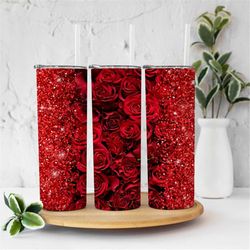 red sparkle flower 20 oz skinny tumbler rose floral