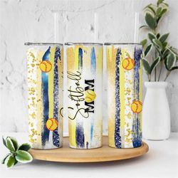 20oz skinny tumbler yellow blue softball leopard designs