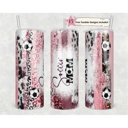 20oz skinny tumbler pink black  soccer cow print leopard