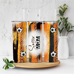 20oz skinny tumbler orange black soccer leopard designs