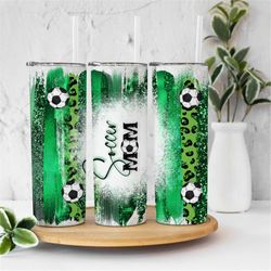 20oz skinny tumbler green black soccer leopard designs