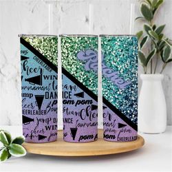 20oz skinny tumbler cheer word art leopard print