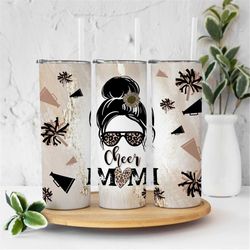 20oz skinny tumbler cheer mom leopard print