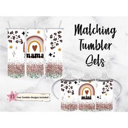 boho rainbow retro rainbow mama mini tumbler png wrap set
