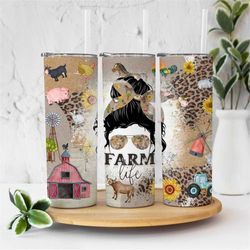 20 oz skinny tumbler farm life sublimation design
