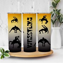 20oz skinny tumbler wrestling back yellow sublimation