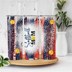 20oz skinny tumbler blue red softball leopard designs