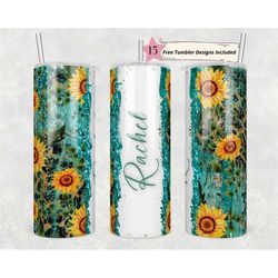 20 oz skinny blank name floral sunflower tumbler