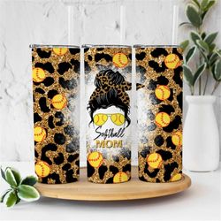 20oz skinny tumbler gold glitter softball leopard