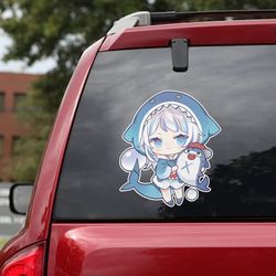 gawr gura sticker, gawr gura decal for car, anime car decal, anime decal, youtuber decal, game sticker, game decal