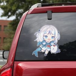 gawr gura sticker, anime car decal, anime decal, youtuber decal, game sticker, game decal, gawr gura decal for car