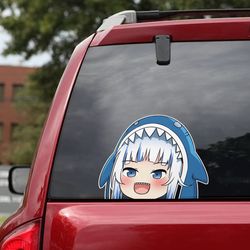 anime car decal, gawr gura decal for car, anime decal, youtuber decal, game sticker, game decal, gawr gura sticker