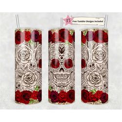 sugar skull. catrina, day of the dead 20 oz skinny tumbler