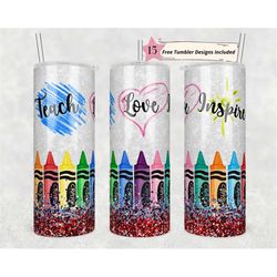 20 oz skinny tumbler teacher rainbow crayons teacher life