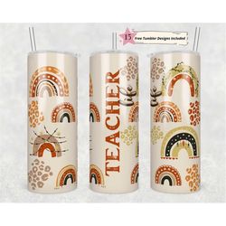 20 oz skinny tumbler leopard teacher rainbow