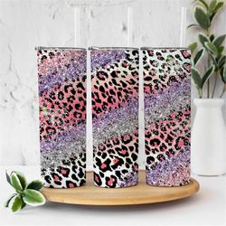 20oz skinny tumbler blank rainbow leopard glitter