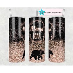 20oz skinny tumbler mama bear glitter rose gold