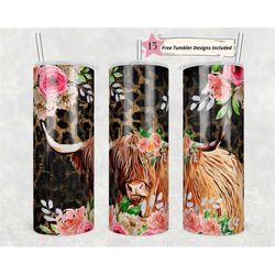 highland cow leopard floral 20oz skinny tumbler