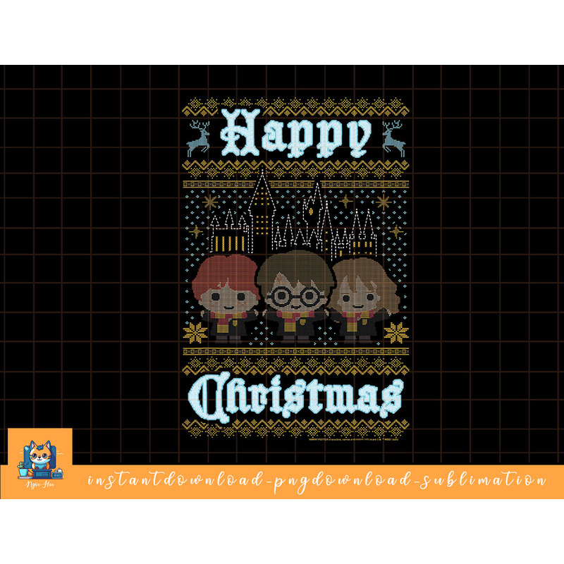 Harry Potter Happy Christmas Chibi Ugly Sweater png, sublimate, digital download.jpg
