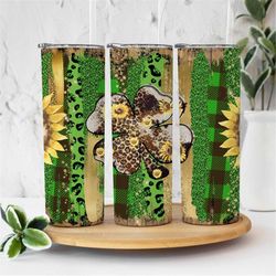 rustic st. patrick's day tumbler design leopard shamrock