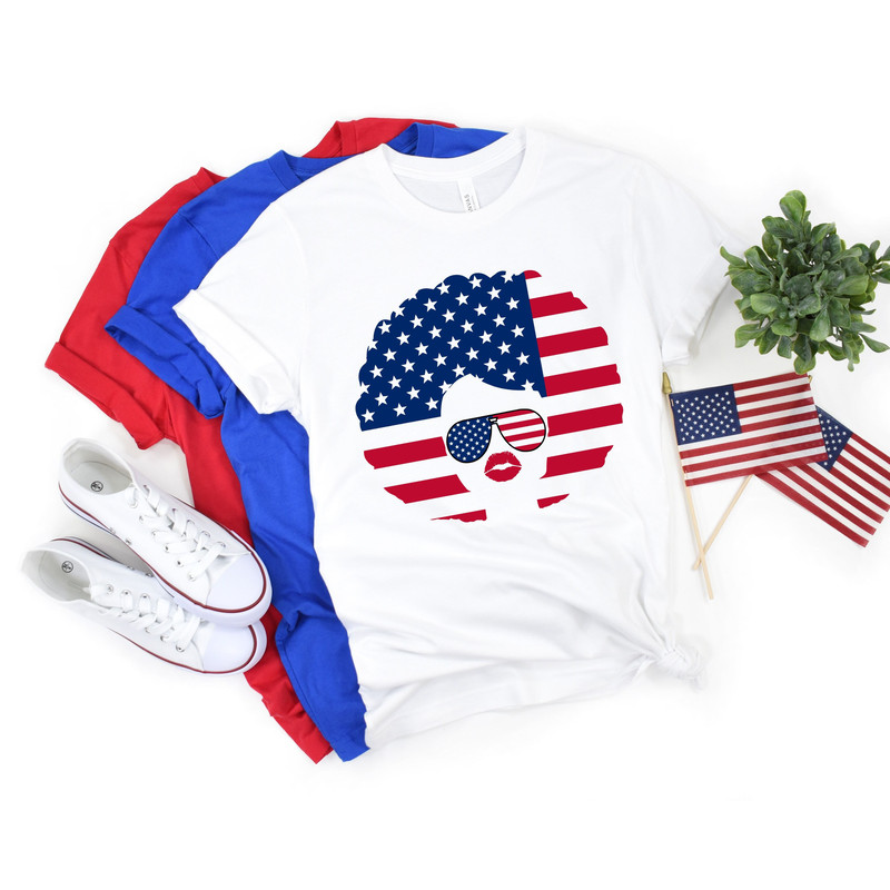 African American Woman 4th Of July Shirt, Afro Woman USA Flag Shirt, Independence Day Shirt, Black Girl Shirt, Silhouette - 1.jpg