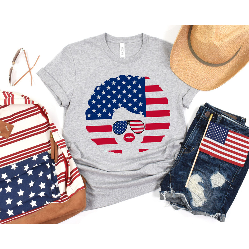 African American Woman 4th Of July Shirt, Afro Woman USA Flag Shirt, Independence Day Shirt, Black Girl Shirt, Silhouette - 2.jpg