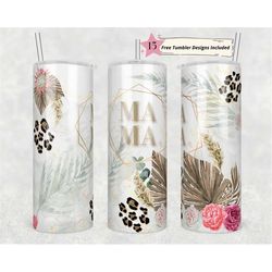 20oz skinny tumbler mama leopard cheetah glitter