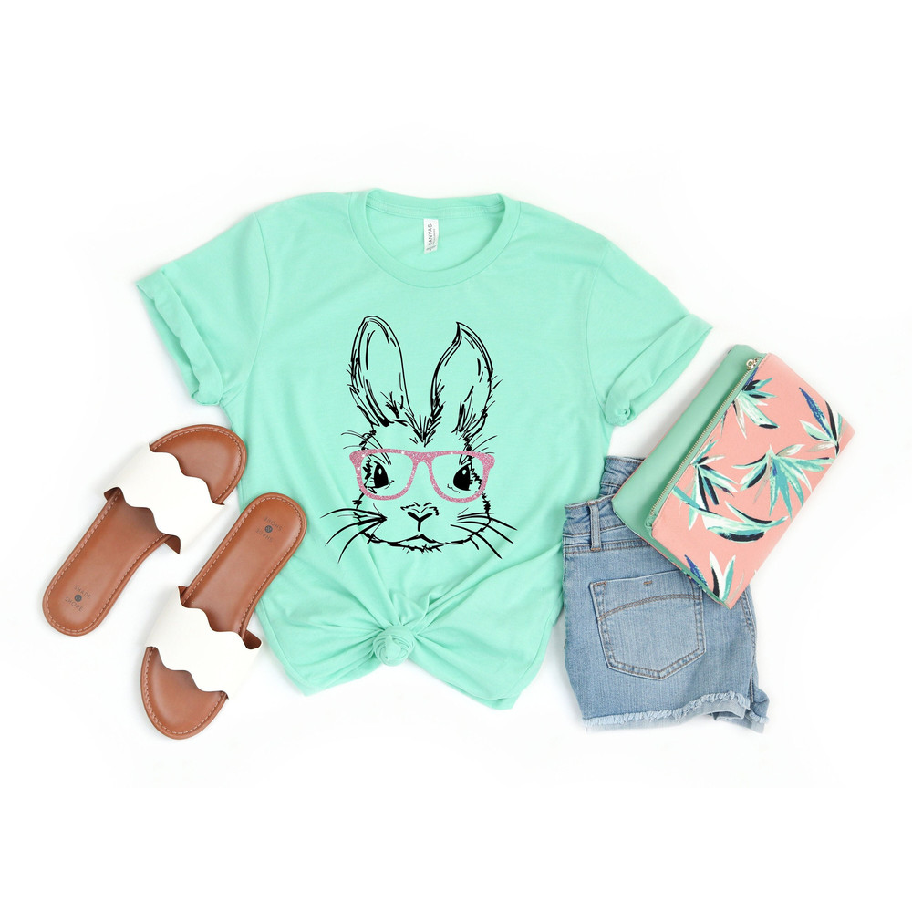 Bunny with Glasses shirt,Easter shirt,Easter bunny graphic tee,Easter shirts for women,Ladies Easter Bunny shirt,Kids Easter Tee,Cute Easter - 1.jpg