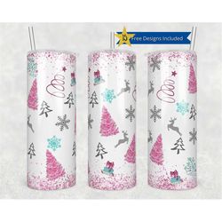 20 Oz Skinny Tumbler, Pink Christmas Trees Straight Template