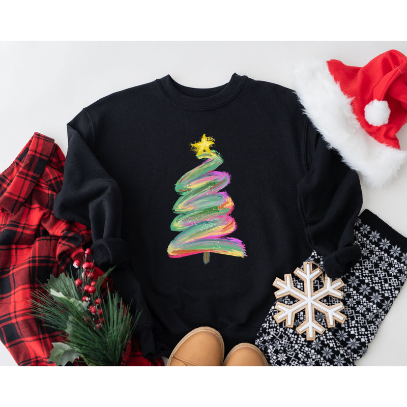 Christmas watercolor Sweatshirt, Christmas Sweater, Christmas Crewneck, Christmas Tree Sweatshirt, Holiday Sweaters, Winter Sweatshirt - 1.jpg