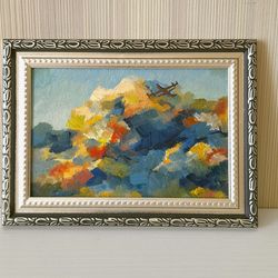 Cloud Painting Airplane Original Art Sky Landscape Art Wistful mini Painting 4 x 6" by Svetlana